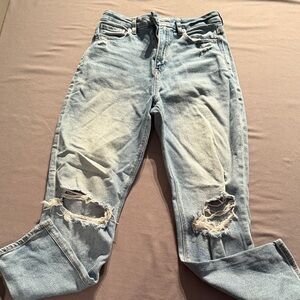 American Eagle Outfitters Light Blue Distressed Curvy Mom Jeans